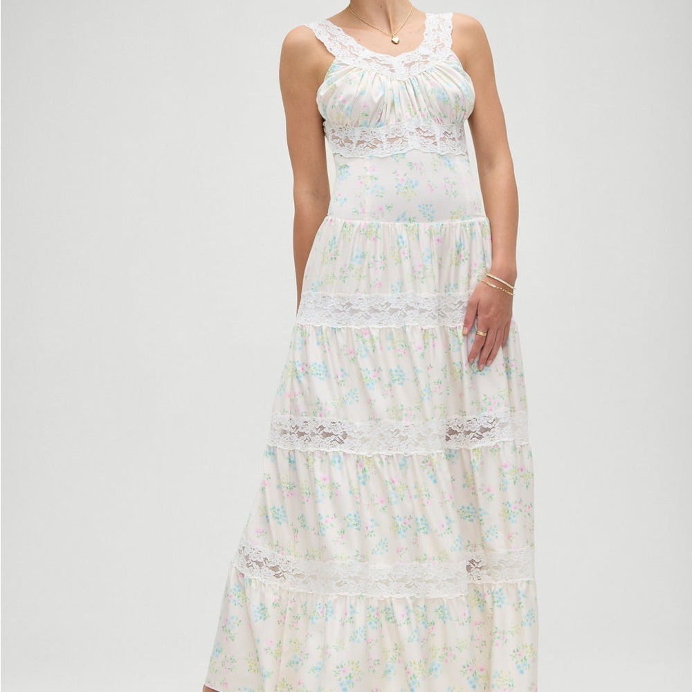 Frankie’s Bikini’s Dakota Floral Satin Maxi Dress - Picture 2 of 6
